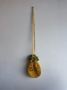 Pineapple Straw Drawstring Bag Woven Crossbody Yellow Green Novelty Fruit Purse